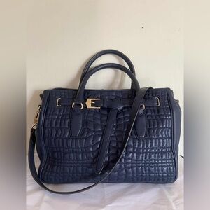 Aimee Kestenberg Navy Quilted Satchel with Gold Details and Cross Body Strap